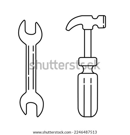 Wrench and hammer outline design vector illustration on white background
