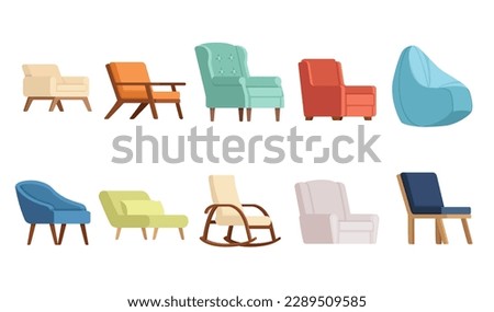 Set of modern wooden comfortable armchair vector illustration isolated on white background