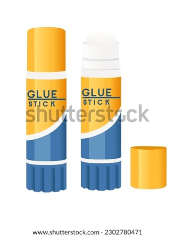 Glue stick with lid open and closed paper glue vector illustration isolated on white background