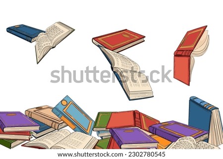 Different books falling from the top vector illustration on white background