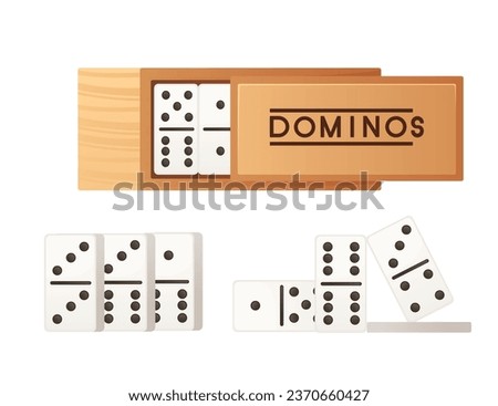 Domino set in wooden box vector illustration isolated on white background