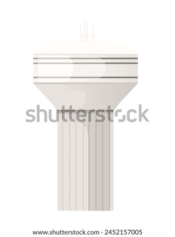 Metal water tower with oval water tank countryside water reservoir infrastructure vector illustration isolated on white background