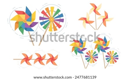 Set of Colorful pinwheel toy vector illustration isolated on white background