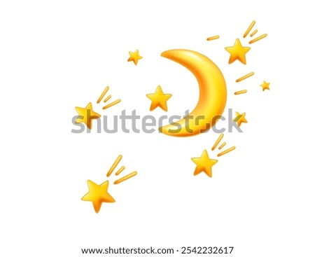 Golden moon with a sprinkle of stars, creating a dreamy, magical night scene. Ideal for children projects, bedtime themes, or night sky illustrations. Vector illustration.