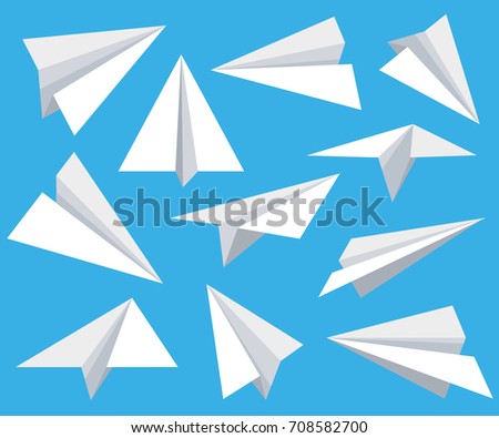 Paper plane vector set in flat style isolated from background. Origami plane collection. Handmade paper plane and child paper plane. Web site page and mobile app design element