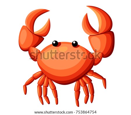 Colorful red crab vector illustration. Sea creature in flat design. Shell crab icon isolated on white background. Water animal with claws