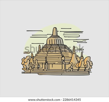 Hand drawn illustration design of Borobudur temple for t-shirts, posters and others