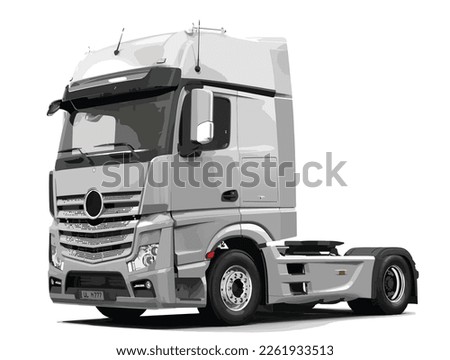 truck art 3d realistic big design semi modern white lorry power diesel motor isolated background vector template