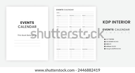 Entertainment Events Calendar Template Printable Letter Size Black and White Color Vector File Download