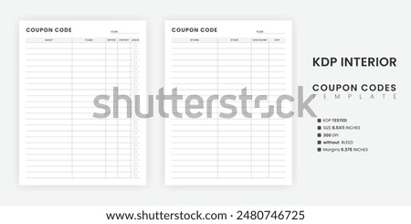 Coupon Codes Tracker Printable, Store Coupon Code Organizer, Shop Discount Code List, Promo Code Tracker Template