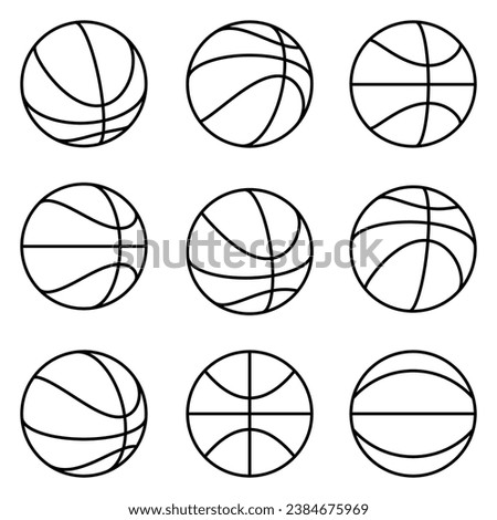 Set of basketball balls 3D view line art vector
