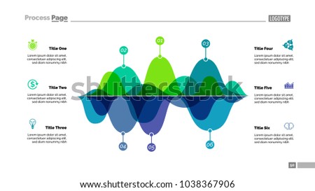 Six area charts. Process diagram, timeline, editable template. Creative concept for infographics, presentation, project, report. Can be used for topics like business, research, analysis