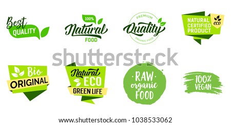 Best quality food lettering set. Premium quality, green life, organic products. Calligraphy, handwritten text can be used for leaflets, posters, banners, labels.