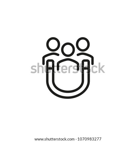 Line icon of magnet attracting people. Client attraction, customer retention, advertising campaign. Promotion concept. For topics like business, marketing, commerce