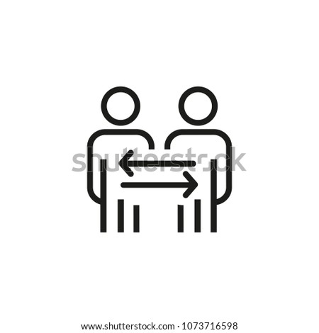 Line icon of two people with arrows. User connection, exchange of experience, friendship. Communication concept. For topics like business, relationship, internet