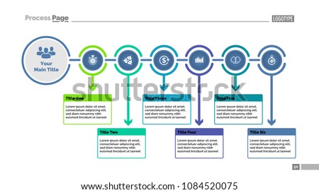 Six steps process chart slide template. Business data. Flowchart, diagram, design. Creative concept for presentation, report. Can be used for topics like strategy, planning,, startup