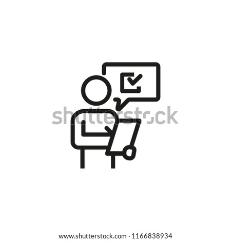 Man putting down results or answers line icon. Auditor, estimator, client. Survey concept. Vector illustration can be used for topics like business, marketing, service