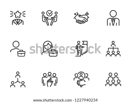 Headhunting icon. Set of line icons on white background. Job interview, hr manager, partnership. Recruitment concept. Vector illustration can be used for topics like business, employment, career