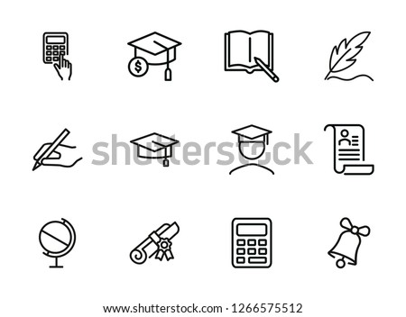 Education line icon set. Set of line icons on white background. Study concept. Bachelor, calculation, diploma. Vector illustration can be used for topics like university, college