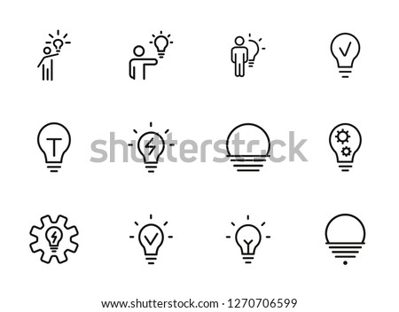 Lightbulbs line icon set. Set of line icons on white background. Fresh idea, lamp, man. Creativity concept. Vector illustration can be used for topics like business, development, science