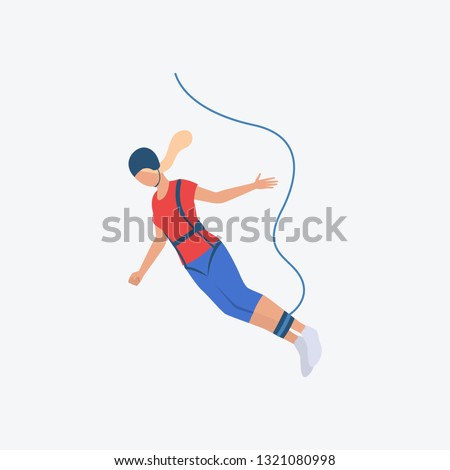 Bungee jumping flat icon. Woman, girl, helmet, rope. Extreme concept. Can be used for topics like activity, adventure, danger