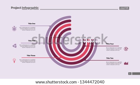 Circle chart with five elements. Process chart, option graph, diagram. Creative concept for infographics, presentation, project, report. Can be used for topics like management, workflow, marketing.