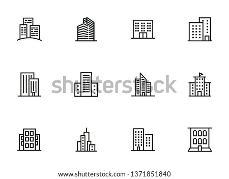 City buildings line icon set. Office building, apartment house, business area. Urban life concept. Can be used for topics like town, big city, architecture Stock foto © 