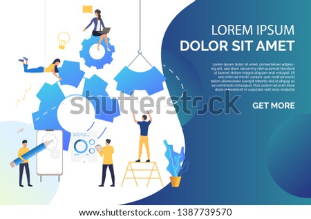 People building business. Startup, planning, brainstorming. Business process concept. Vector illustration can be used for presentation slides, web pages, layouts