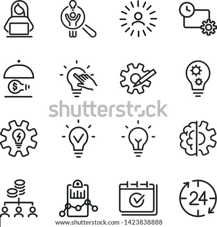 Idea manager line icon set. Shining lightbulb, gear, bulb. Business concept. Can be used for topics like new project, startup, leader, innovation