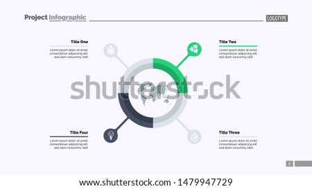 Pie chart with four elements. Infographic circle, option diagram, layout. Creative concept for infographics, presentation, project, report. Can be used for topics like business, management, planning.