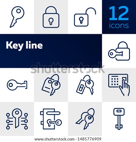 Key line icons. Set of line icons on white background. Safety concept, Key, locker, entry phone. Vector illustration can be used for house, house security, computer programs