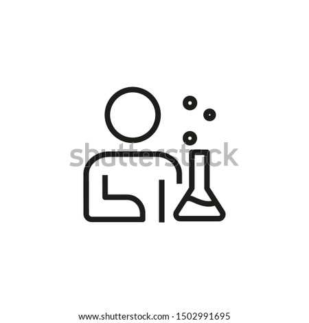 Scientist in lab line icon. Chemist Man and flask with bubbles. Scientists concept. Vector illustration can be used for topics like chemistry, lab, research