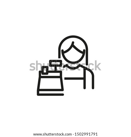 Female cashier line icon. Woman worker at cash register, cashbox. Cashier concept. Vector illustration can be used for topics like store payment checkout.