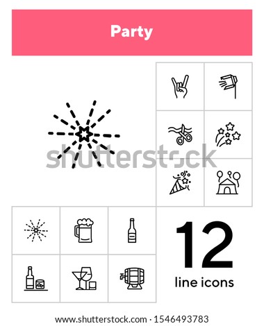 Party line icon set. Firework, big opening, cracker. Celebration concept. Can be used for topics like holiday, fun, alcohol