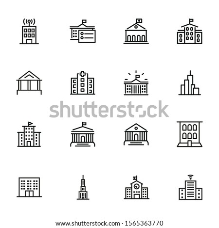 Government building line icon set. School, courthouse, hospital. Architecture concept. Can be used for topics like city, office, headquarter