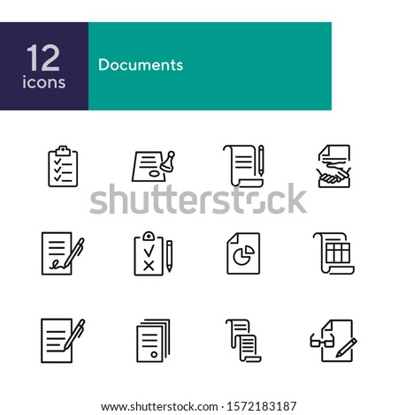 Documents line icon set. Set of line icons on white background. Office concept. Contract, report, clipboard. Vector illustration can be used for topics like office job, meeting, postal