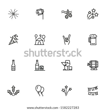 Party line icon set. Firework, big opening, cracker. Celebration concept. Can be used for topics like holiday, fun, alcohol