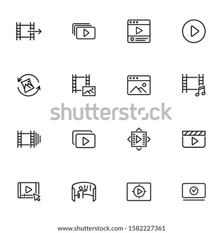 Multimedia line icon set. Video, footage, photo. Media content concept. Can be used for topics like player, cinema, movie