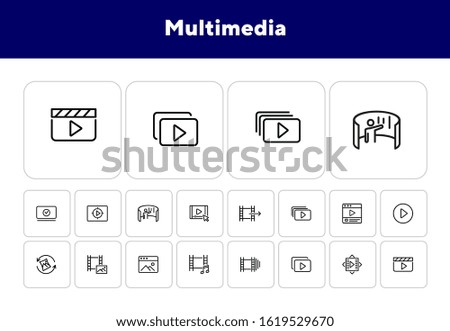 Multimedia line icon set. Video, footage, photo. Media content concept. Can be used for topics like player, cinema, movie