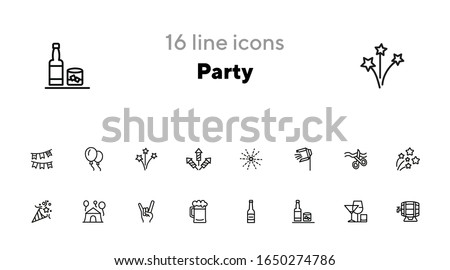 Party line icon set. Firework, big opening, cracker. Celebration concept. Can be used for topics like holiday, fun, alcohol