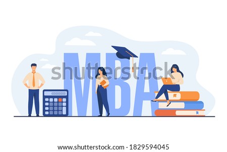 Graduate students studying business administration and management, getting master degree. Flat vector illustration for education, knowledge, MBA school concept