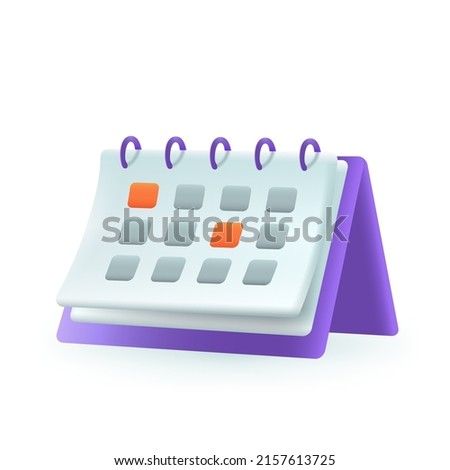 Desk calendar with marked dates 3d cartoon style icon. Planning time and meeting, scheduling flat vector illustration, Appointment, deadline, agenda, reminder, time, management concept