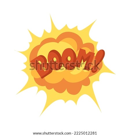 Explosion cloud with word boom cartoon illustration. Boom sign with cloud. Military equipment, army, war, threat concept
