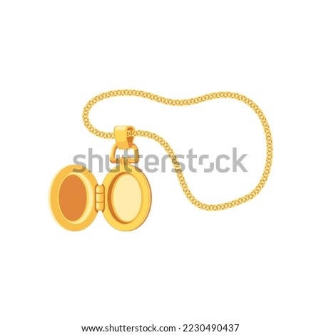 Necklace with locket made of gold vector illustration. Cartoon drawing of elegant golden necklace with locket. Jewelry, accessories, luxury concept