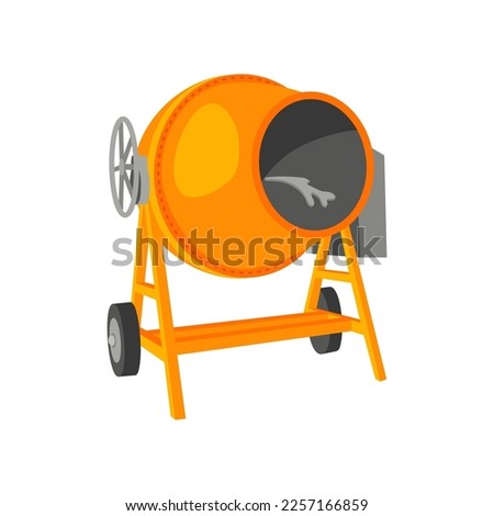 Cartoon drawing of cement mixer on white background. Construction site objects vector illustration. Construction concept