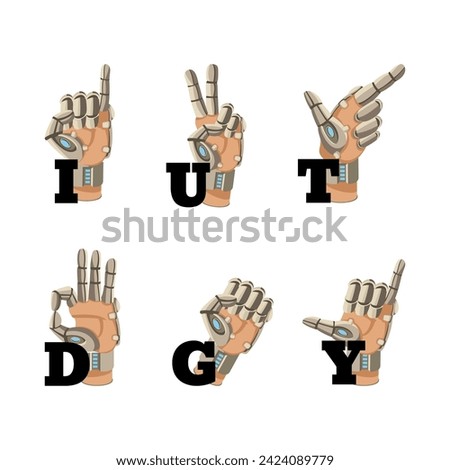 Hand gestures set showing alphabet letters. Vector illustration. Gestures for communication with deaf people. Learning sign language concept