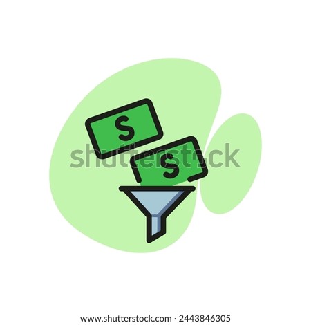 Icon of money filter. Finance, dollar. funnel. Financial concept. Can be used for topics like business, conversion, marketing.