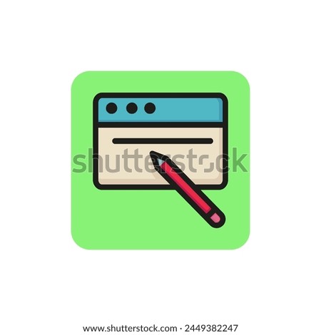 Line icon of browser window and pencil. Web page settings, website creation, website restoring. Internet concept. Can be used for topics like software, programming, media