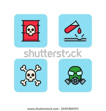 Chemical hazard line icon set. Dangerous substances, skull and bones, gas mask. Protection concept.  Can be used for signboards, web design, pictogram