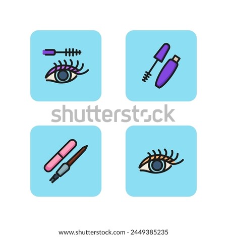 Makeup line icon set. Applying mascara, eye line, nail file and cuticle pusher. Beauty concept. Can be used for topics like cosmetic products, cosmetology, perfection